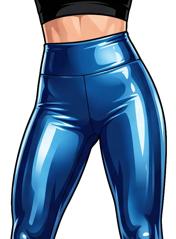 Close-up vector illustration of shiny blue leggings around the hips and waist.