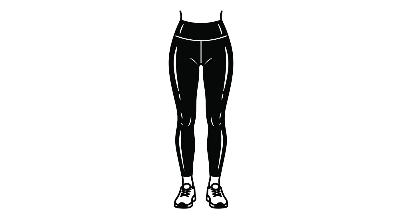 Legs in black leggings photographed against a clean white background.