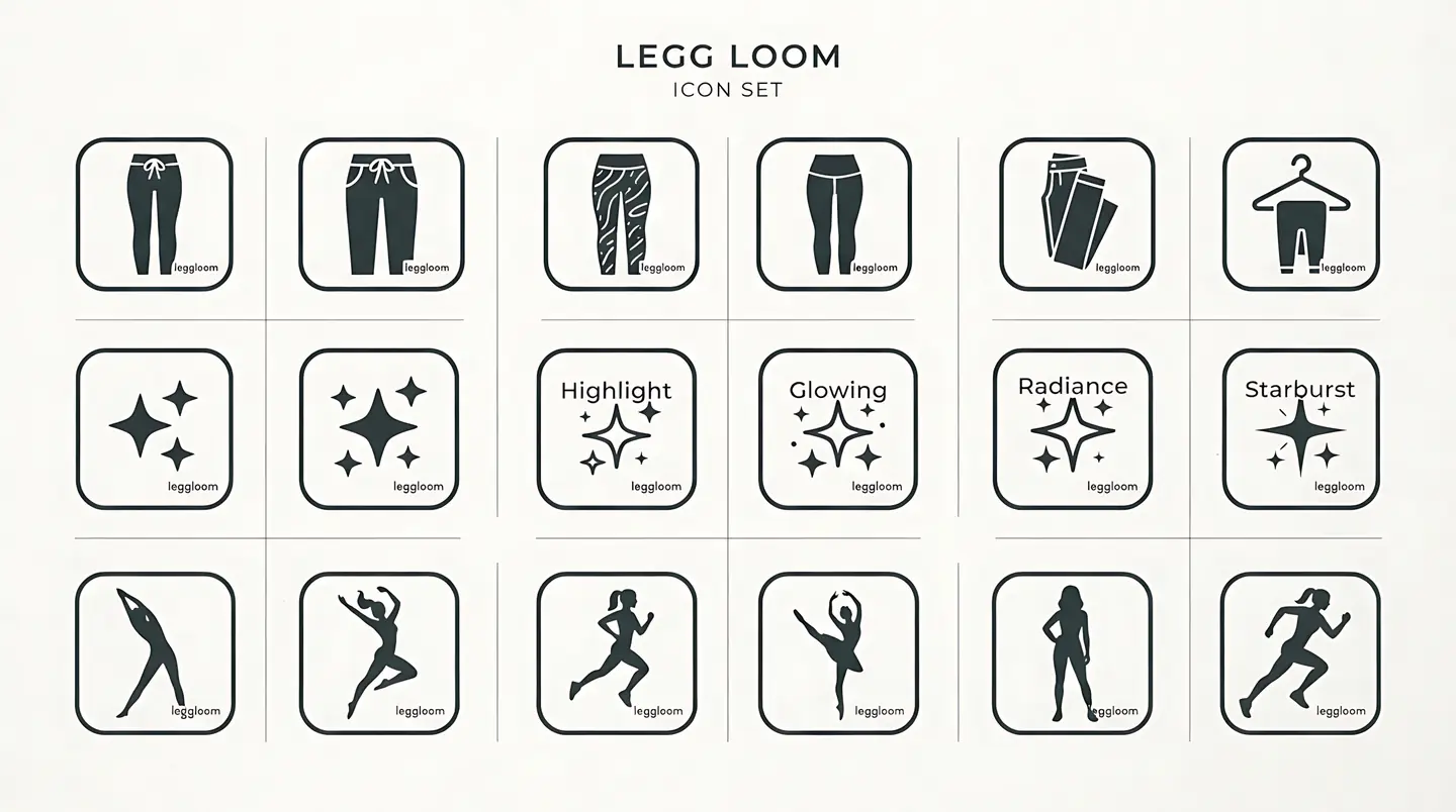Icon grid of legging and apparel symbols.