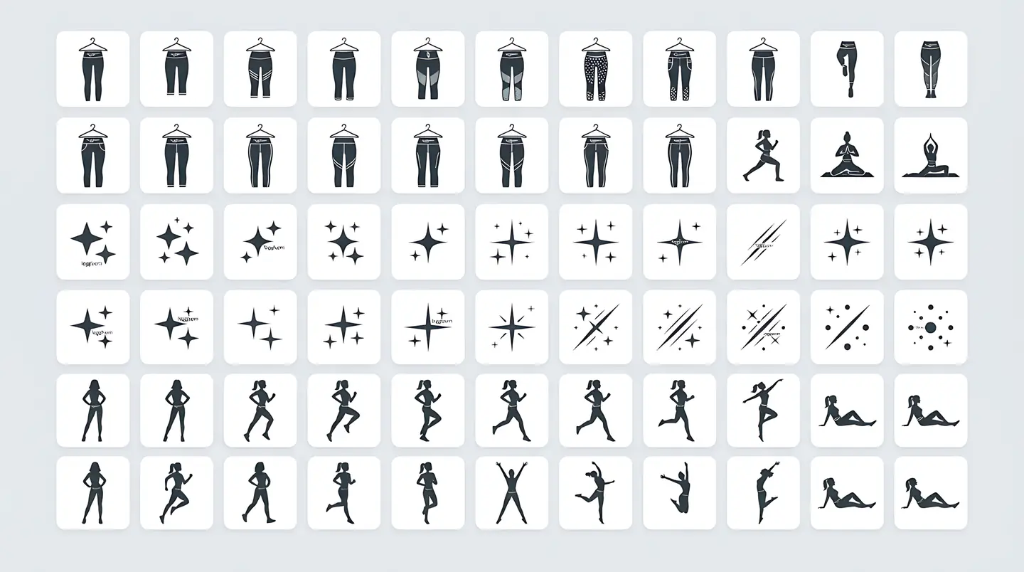 Grid of minimalist apparel and brand icons.