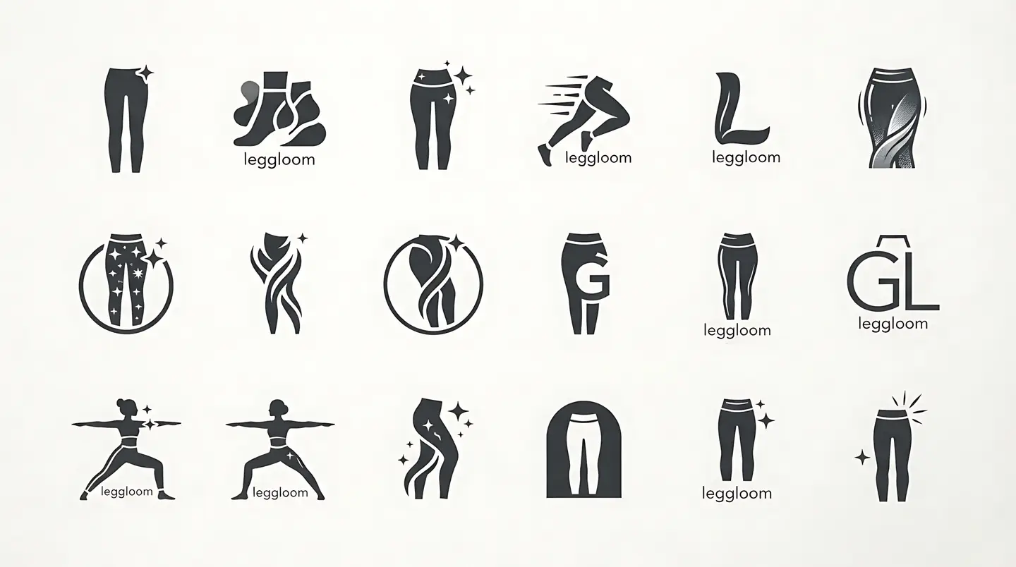 Grid of monochrome fashion label icons.