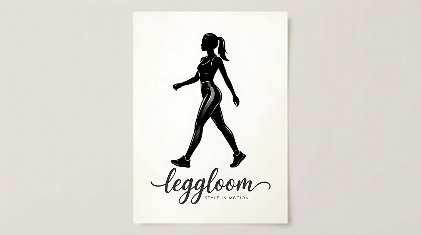 Black silhouette poster of a walking figure with the leggloom mark.