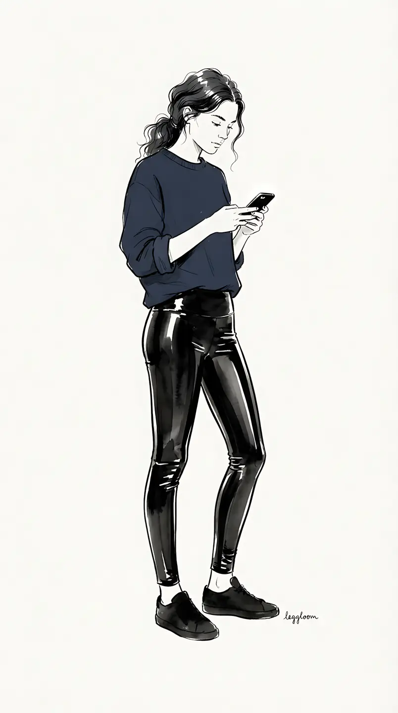 Illustration of a figure in a dark top looking at a phone.