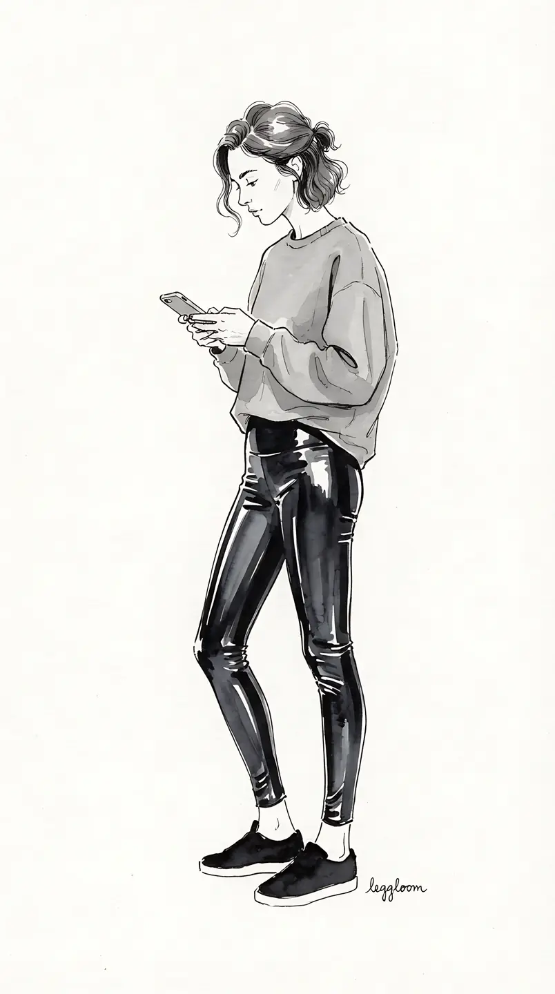 Illustration of a woman glancing down at her phone.