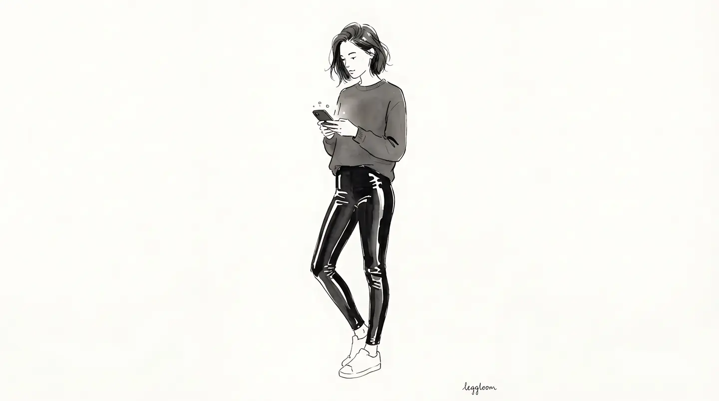 Minimal illustration of a woman checking her phone.
