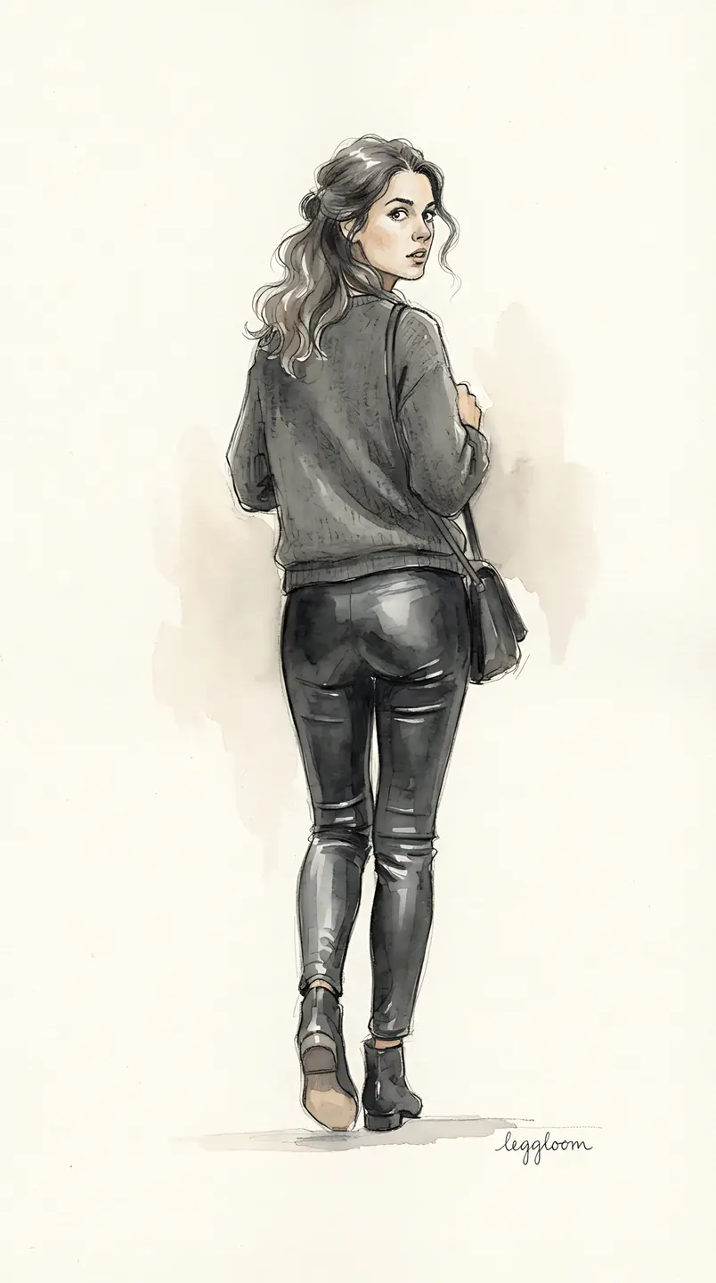 Illustration of a woman glancing back over her shoulder.