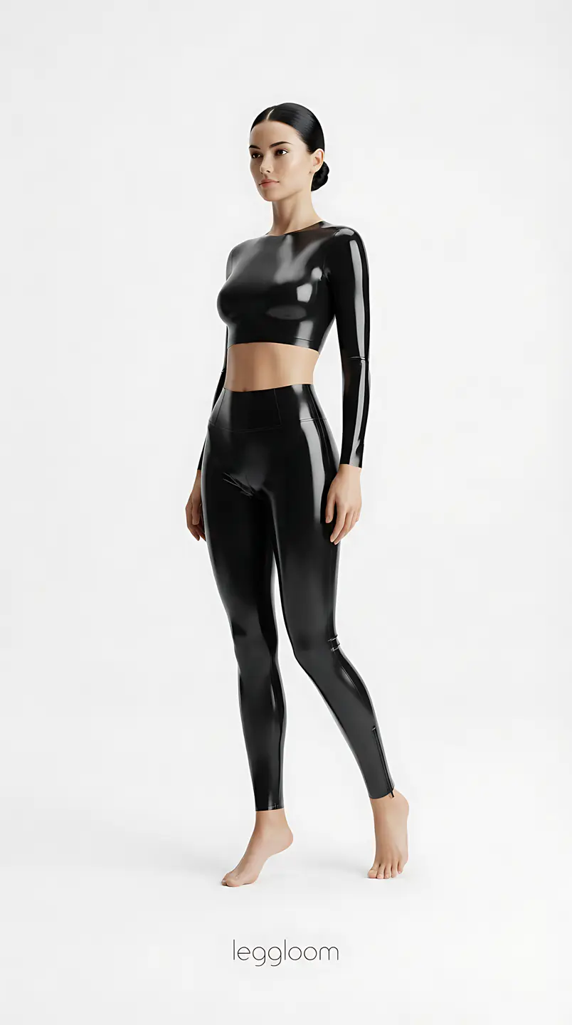 Illustration of a figure in latex leggings and a crop top.