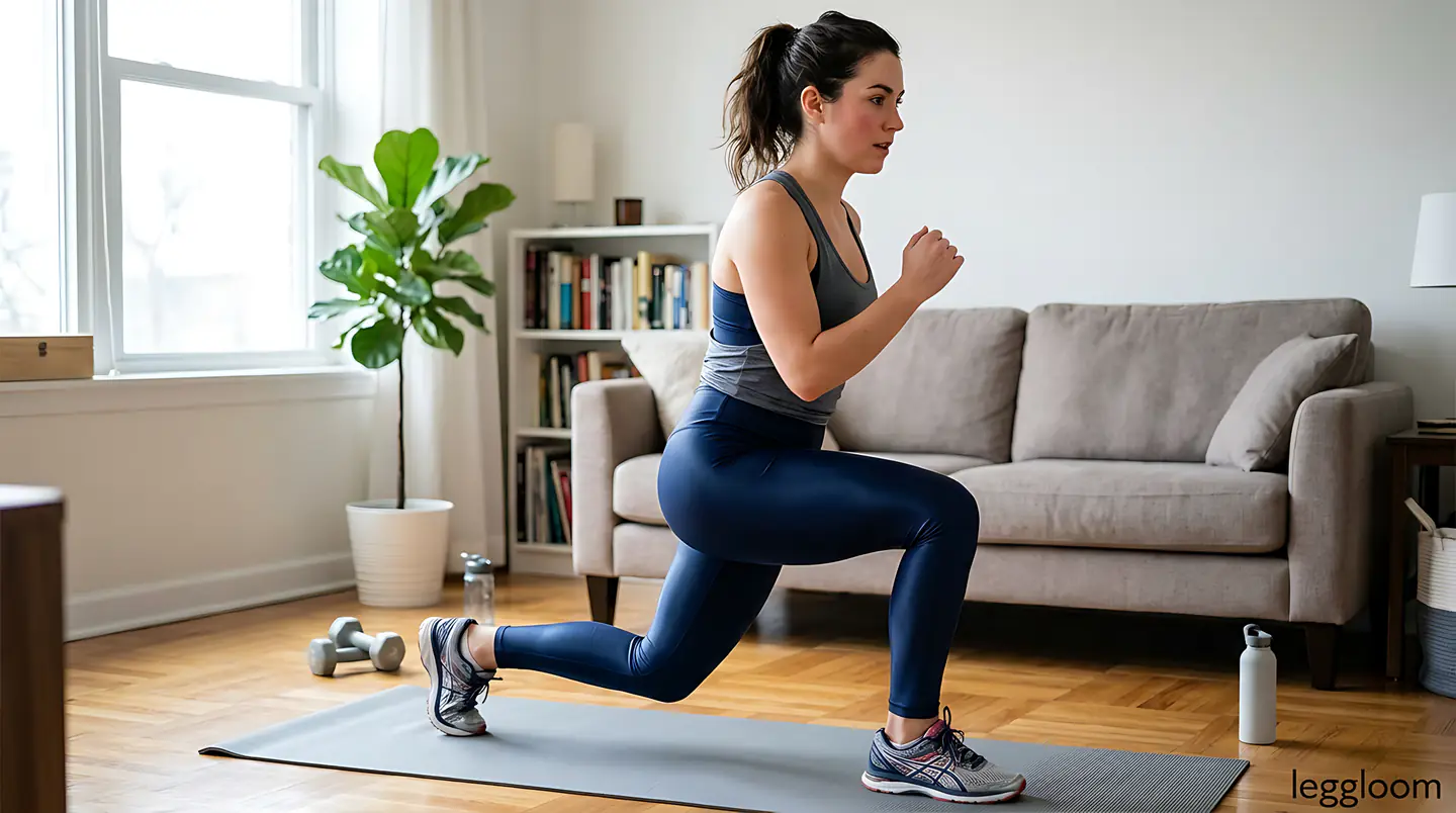 Woman exercising at home on a mat.