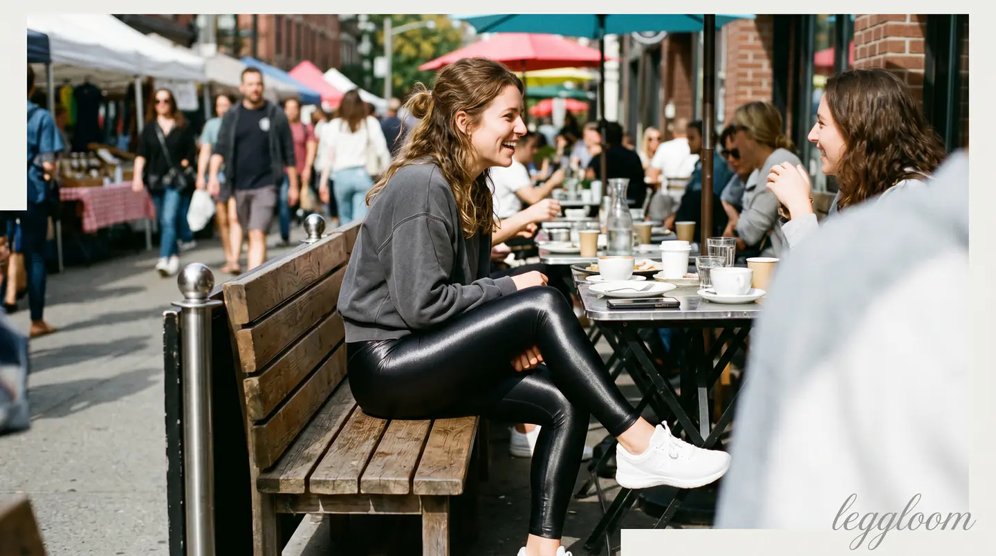 Woman resting on a bench in a bustling city plaza.