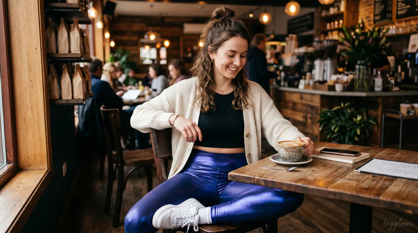 Woman smiling over a coffee in a cafe.