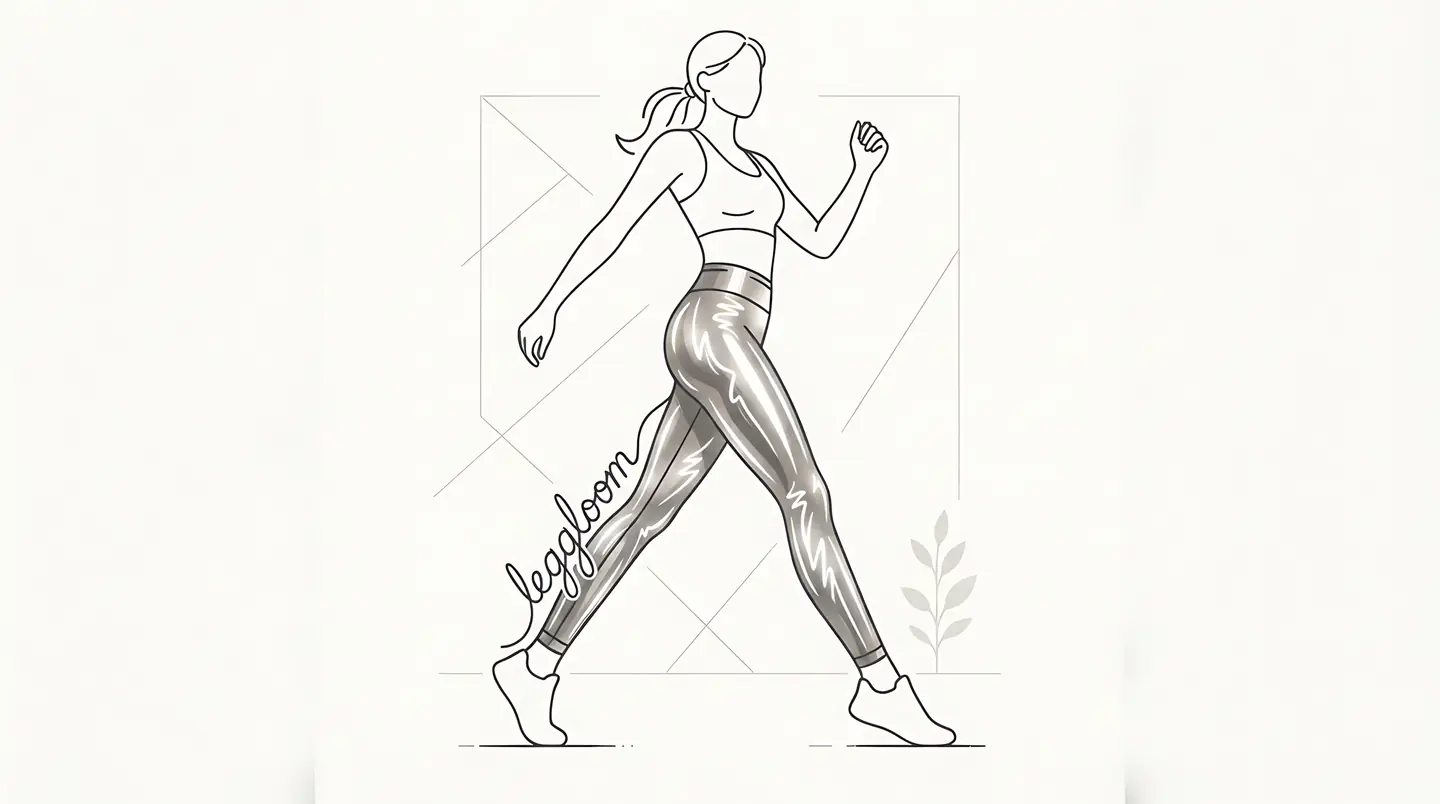 Line-art drawing of a figure in leggings inside a frame.