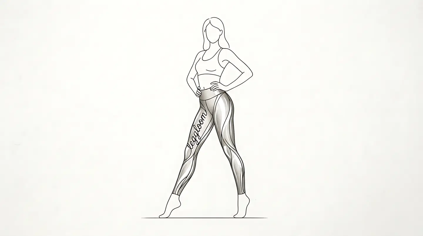 Minimal line drawing of a figure in metallic leggings.