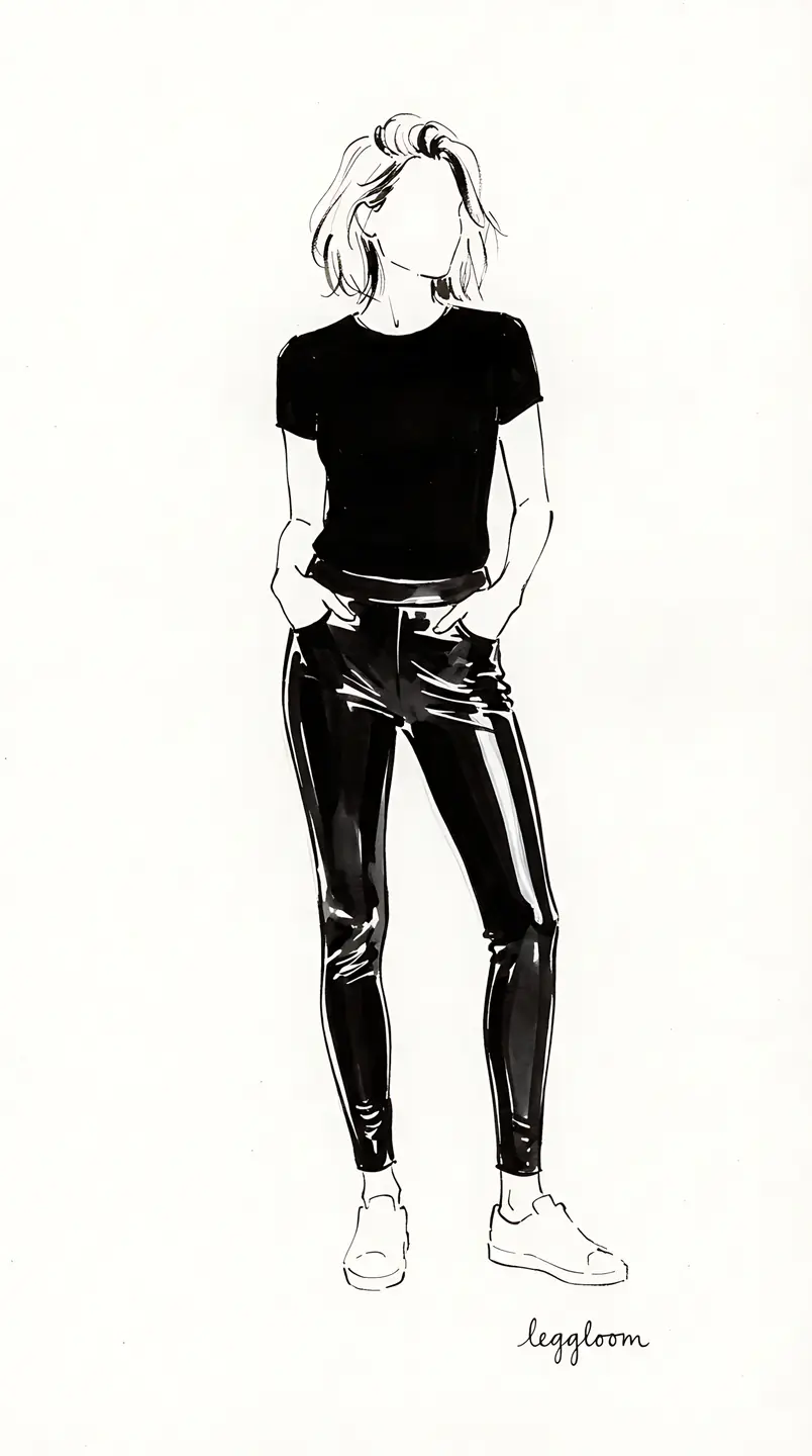 Minimalist ink drawing of a relaxed standing pose.