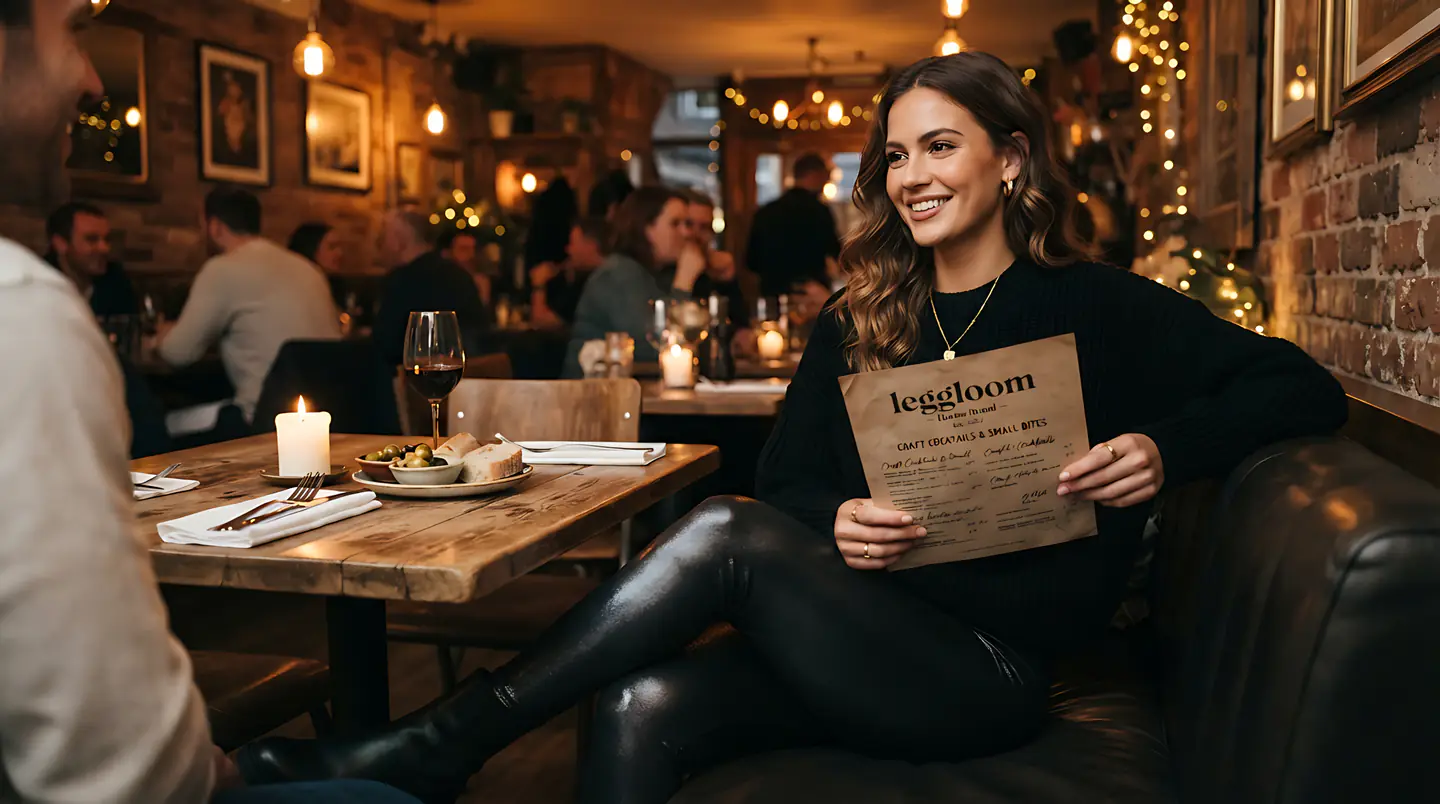 Woman seated at a restaurant table holding a menu.