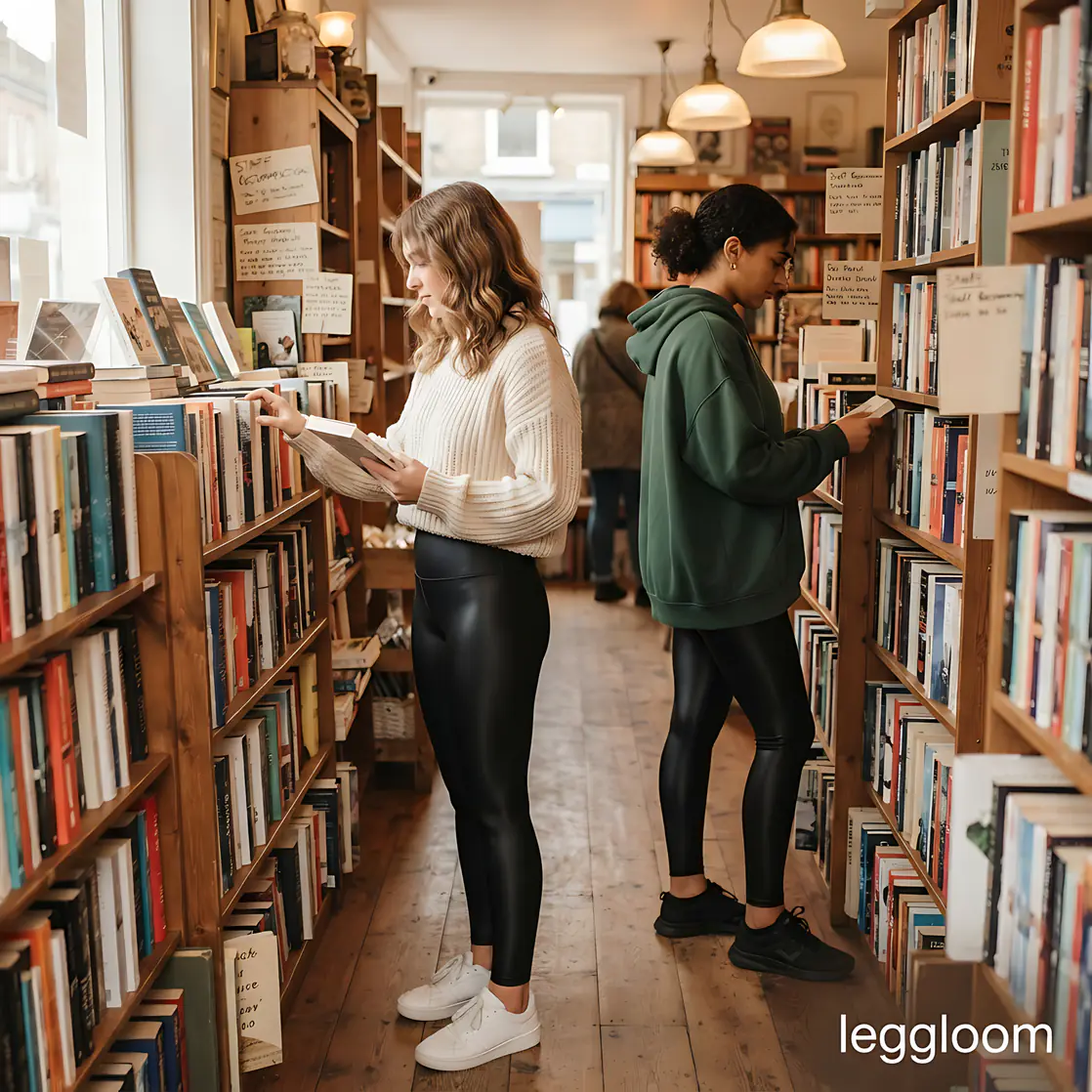 Shoppers scanning the shelves of a warmly lit independent bookshop.