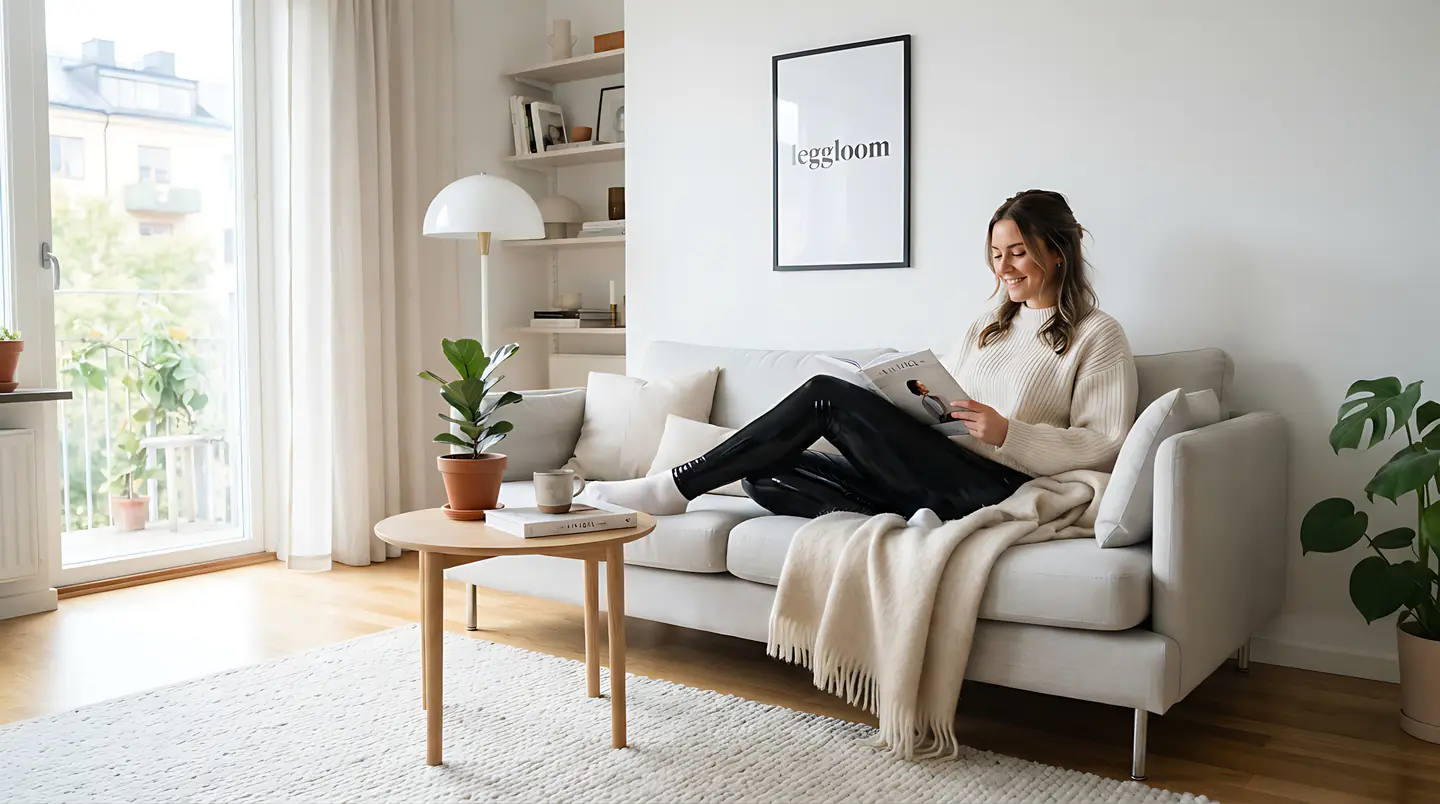 Woman relaxing on a sofa with a book.