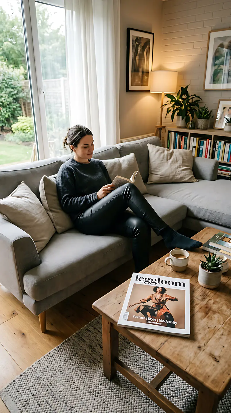 Woman reading on a sofa in soft daylight.