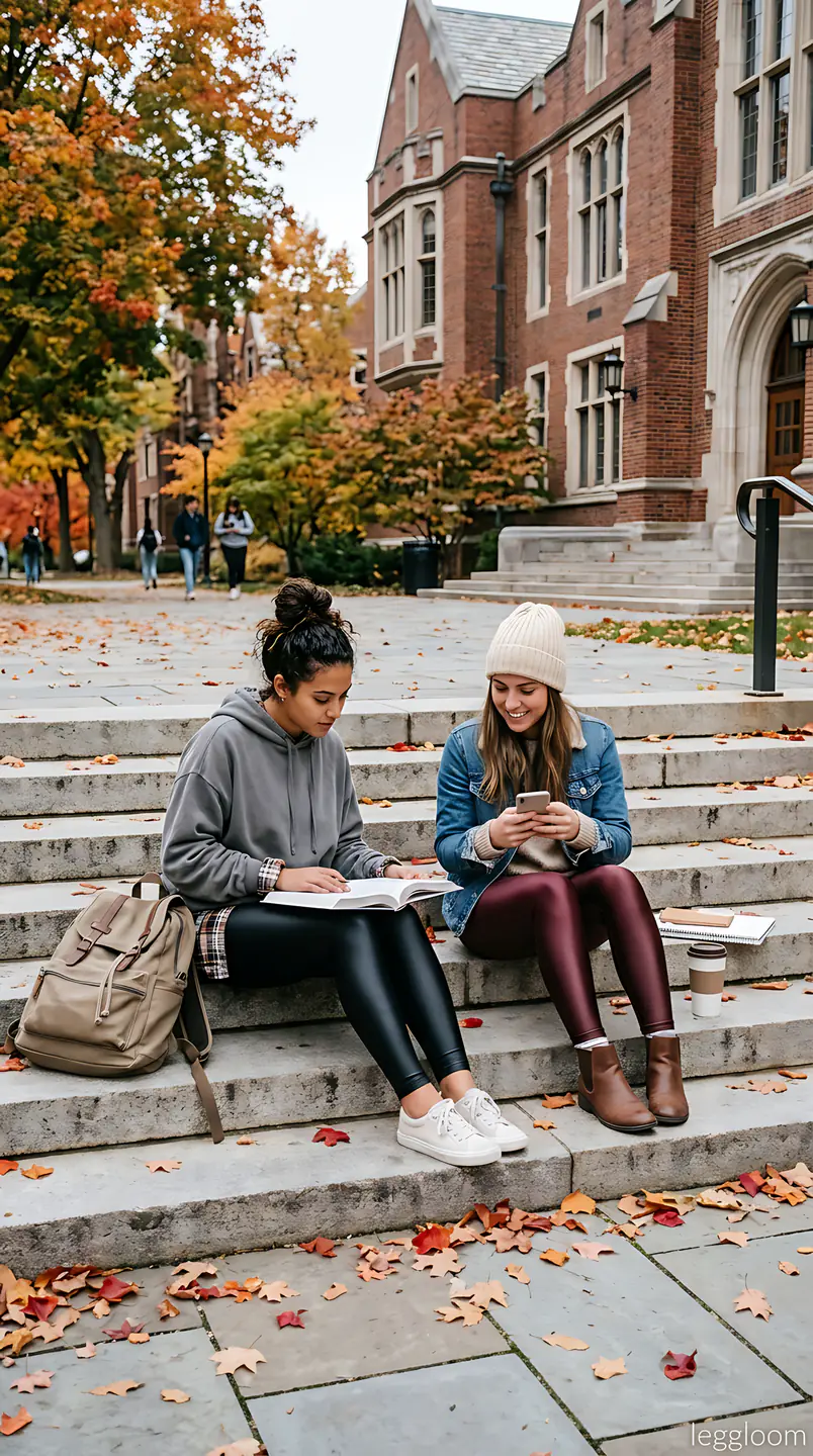 Students sitting on college steps with books and coffee.
